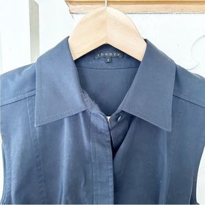 Theory Womens Black Cotton Blend Sleeveless Button-Down Belted Shirt Dress Sz 8
